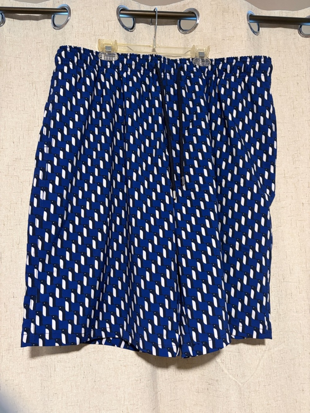 Men's Blue Geometric Print Swim Trunks with Elastic Waist